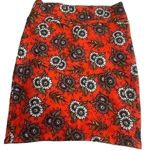 Lularoe Red Pencil Cassie Skirt Flowers Size Med EUC #6672